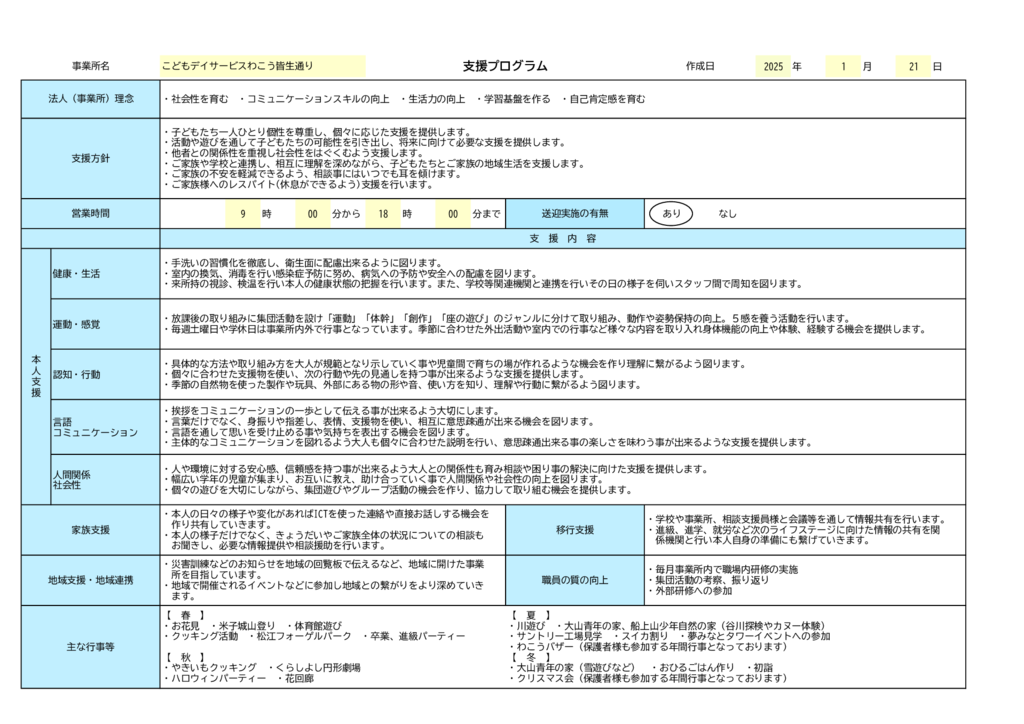 こどもデイサービスわこう皆生通り支援プログラムのサムネイル